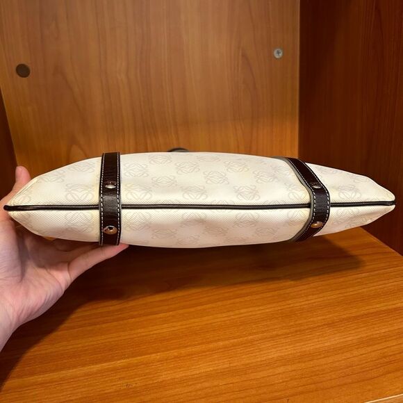 LOEWE White & Black Canvas & Leather Repeat Anagram Logo Tote Bag. - Picture 14 of 15